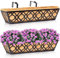 HFHOME 2Pcs 30/76.2cm Large Hanging Flower Baskets with Trough Coco Liner and Adjustable Brackets, Metal Window Deck Box Railing Planter Box for Balcony Terrace Fence Garden