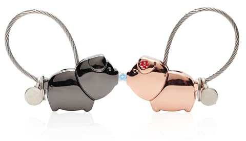 NyxSeat 2 Pärchen-Schlüsselanhänger, Schweine-Begleiter-Schlüsselanhänger, Schlüsselanhänger Mit Magnetischem Mund, Geeignet Für Valentinstag Und Hochzeiten (Gold + Schwarz)