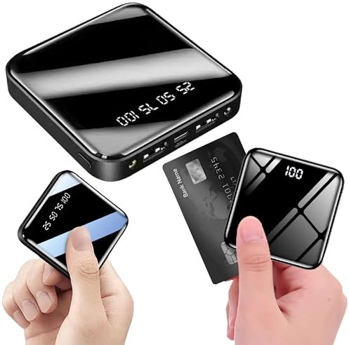 Bateria Externa - Carga Rapida 10.000 MaH – Mini Power Bank Portatil con Pantalla LED USB – Batería Externa Carga Rápida Compatible iPhone 14 13 12 Samsung Huawei Xiaomi, Nero – Puertos USB.