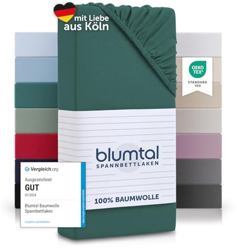 Blumtal® Baumwolle Spannbettlaken Basics Jersey - Oeko-TEX zertifiziertes Spannbetttuch - Matratzenbezug - Bettbezug - Leintuch - Silver Pine 140x200cm