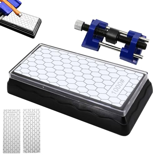 Diamond Sharpening Stones, Chisel Sharpening Kit with Chisel Honing Guide, with Box Base, Quality Diamond Sharpening Stone Set Kit with 400/1000 Grit, Fine/Coarse Plate, for Kitchen and Outdoor Use
