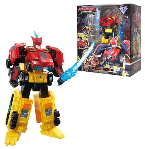 2 in 1 Transformer Roboter Raptor Tron, 6,7 Zoll, Roboter Spielzeug für Kinder, Chariot und Roboter Transformer Spielzeug für Jungen und Mädchen 5 6 7 8 9 10 Jahre alt, Rot/Gelb