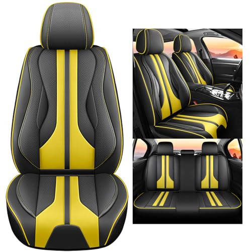 nenyan Autositzbezüge Komplett Set Universal in Premium Design | Schonbezüge für die Vordersitze & Rückbank | Auto Sitzbezüge Airbag Geeignet | Wasserdicht Sitzbezug - Gelb