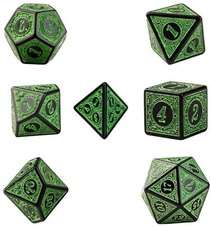 7 Dadi Poliédrici Giochi Ruolo, Dados per Dungeons and Dragons RPG MTG Motivo Inciso Verde Dados Acrilici per Giochi Tavolo