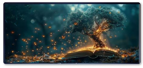 Gaming Mauspad Magisches Buch Motiv, Baum Mousepad XXL 800x300 x 3mm, Wetterfest Anti Rutsch Schreibtisch Mouse Pad verbessert Präzision und Geschwindigkeit, Gaming Zubehör für Home Zimmer Deko