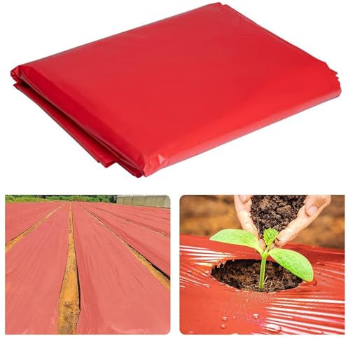 Zephylix Roter Mulch Garten Kunststofffolie, 750 x 120 cm, rote Pflanzmulchfolie, geprägt, rote Wachstumsfolie für Kartoffeln, Tomaten, Auberginen, Erdbeerrot