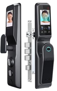 PPGZCZSE TUYA WiFi téléphone déverrouiller Reconnaissance faciale Serrure de Porte Intelligente avec caméra Empreinte Digitale Paume Impression Carte magnétique Mot de Passe clé(with camera-01)