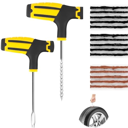 17 Piezas Kit Antipinchazos Coche, Emergencia Reparador Neumáticos, Kit Repara Pinchazos de Neumáticos, Con Tira de Reparación de Neumáticos, Herramienta en T en Espiral, Herramienta en T de Inserción
