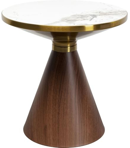 Kare Design Beistelltisch Cono Keramik, Braun, 50cm Durchmesser, Marmor Ablage, Hochwertiges Design, Kaffeetisch, Couchtisch, Wohnzimmertisch, Rund, Tischplatte Stein, 52x50x50 cm (H/B/T)