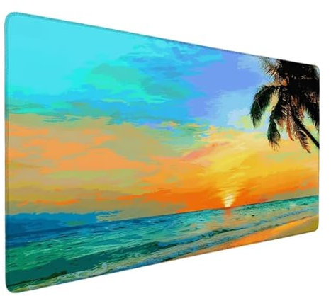 Tapis de Souris XXL 900x400x3mm Tapis Souris XXL Gaming, Tapis Bureau Antidérapant Étanche, sous Main Souris à Bords Cousus pour Gamer, Ordinateur, PC, Ergonomique (Jaune, Coucher De Soleil) I-K