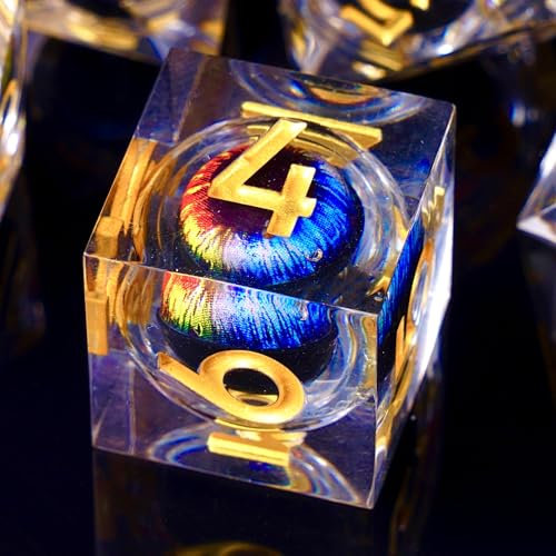 DND Würfel Set, 7 Stück Bewegliche Drachenauge Polyedrische Harz Spielwürfel für Dungeons and Dragons Pathfinder RPG MTG D4 D6 D8 D10 D% D12 D20 (Blau & Rot)