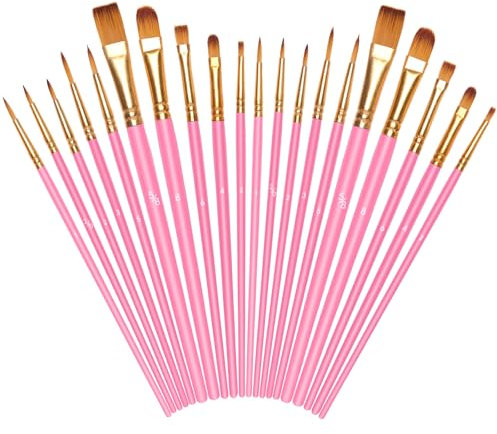 Vicloon 20 Stück Pinselset, Nylon Pinsel, Künstlerpinsel, Hochwertige Pinsel mit Kunststoffgriff, Premium Nylon Acrylfarben Pinselset, Malerei Ölfarben Brush Set für Erwachsene und Kinder, Rosa