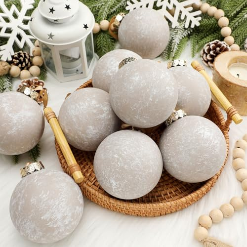 Yunlly Neutrale Weihnachtsdekoration, 8,9 cm, Elfenbeinweiß, 12 Stück | Bruchsichere metallische Weihnachtskugeln, Bauernhaus-Weihnachtsbaumschmuck, rustikale antike moderne Weihnachtsdekoration