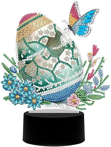 Diamond Painting Nachtlicht Tischdeko Ostern Deko, Diamant Malerei Nachttischlampe Tischlampe LED Osterdeko Set, DIY 5D Diamant Painting Lampe Ostereier (Ostereier)
