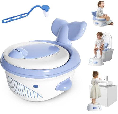 3-in-1 Toddler Potty Training Toilet & Detachable Training Seat & Sturdy Step Stool, Larger Potty Chair for Boy & Girl with Comfortable Backrest, Armrests, Splash Guard