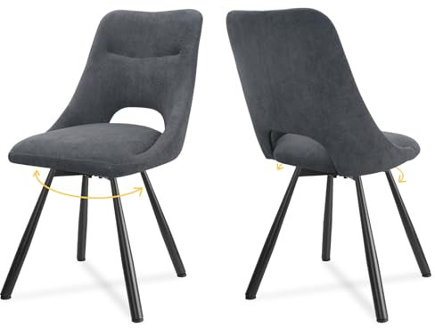 LEWE Esszimmerstühle drehbar 2er Set, Automatisch zurückkehrender Sitz, 180° Drehstuhl, Ergonomischer Polsterstuhl, armlos, Esszimmer Wohnzimmer Schlafzimmer, Kaschmir-Stoff - Dunkelgrau