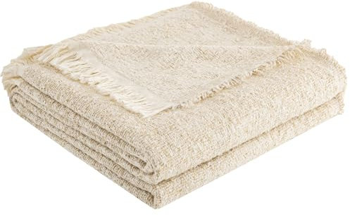 ACUSHLA Baumwolle Decke, Kuscheldecke, Mikrofaser, weich, gemütlich, flauschig und Atmungsaktive Tagesdecke, Decke für Sofa, Bett, Picknick, Reisen, leichte Bettdecke (Cremefarben)