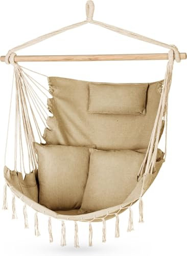 Outtec Sillón Colgante para Exterior 100x130x75cm, hasta 150 kg, Silla Columpio para Exterior con Cojines, Sillón Colgante Boho sin Estructura para Jardín y Habitación, Silla Colgante Exterior