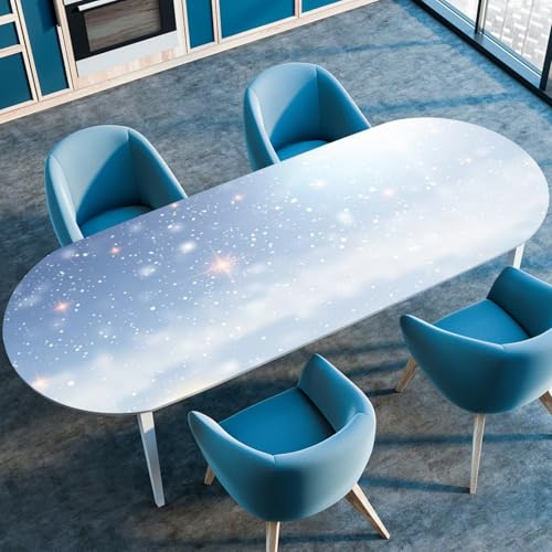 Highdi 3D Weihnachten Elastische Tischdecke Oval Abwaschbar, Spanntischdecke Oval Gartentischdecke Outdoor Tischdecke mit Gummizug für Esszimmer, Küche (Schneeflocke 1,107x152cm)