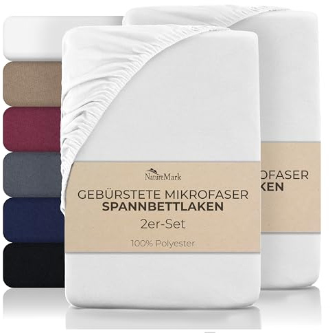 NatureMark Mikrofaser Spannbettlaken – 2 Stück – weich, atmungsaktiv und pflegeleicht – hautfreundlich, schnelltrocknend und formstabil - 90x200 cm, Weiß