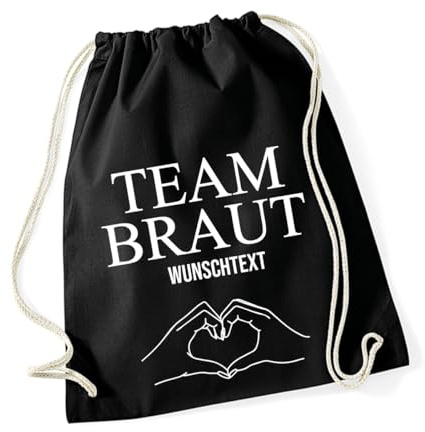 JGA Turnbeutel personalisiert mit Wunschtext – Junggesellenabschied Beutel Braut Team Braut Crew Bride Stoffbeutel mit Motivwahl – Turnbeutel Damen JGA Party Tasche viele Farben