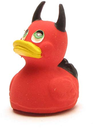 DUCKSHOP I Mini Devil Badeente I Quietscheente I L: 3 cm I Augenfarbe unsortiert blau oder grün