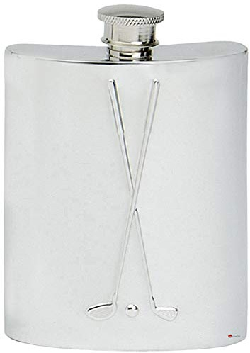 Pewter Hip Flask Golf Clubs with Ball 6oz Kidney Shape Screw Top Engravable