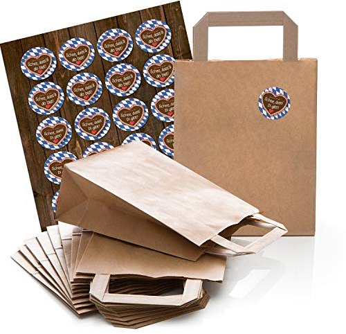 Logbuch-Verlag 24 braune Geschenktaschen Bayern mit Oktoberfest Aufkleber bayerisch Souvenir Verpackung 18 x 8 x 22 cm für give-aways