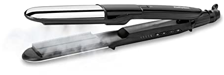 BaByliss Steam Pure ST495E Plancha de Pelo de Vapor, Máxima Hidratación, Placas Exteriores para Ondular y Alisar, Tecnología Iónica, 5 Ajustes de Temp. de 150°C a 230°C, Cromo, Metálico