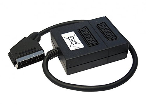 World of Data Scart Splitter | 2 Way | Audio Video Adapter | 21-pin Scart (Fully Wired) | 1 x Male (Source) to 2 x Female (Display) - Colour: BLACK