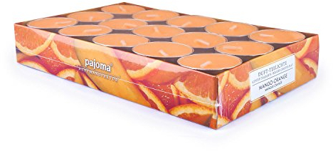 Pajoma 92003 30 pièces de Bougies Chauffe-Plats parfumées Mangue Orange Ligne Moderne, durée de Combustion?: env. 14 Heures, Hauteur 1,5 cm