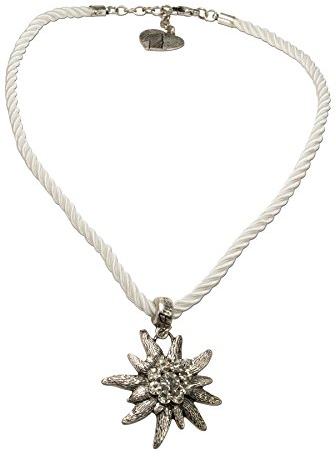 Alpenflüstern Kordel-Trachtenkette Strass-Edelweiß - Damen-Trachtenschmuck Dirndlkette weiß DHK100