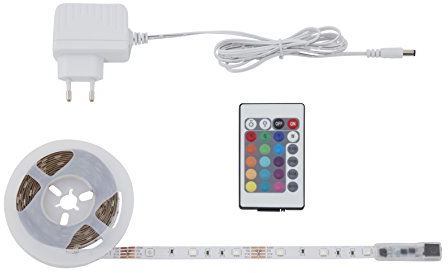 Briloner Leuchten - 5m LED Band, selbstklebend, 150xRGB Streifen, Lichtband dimmbar, Licht-Leiste, Lichtschlauch, LED Strip, Kunststoff, 24 Watt, Weiß