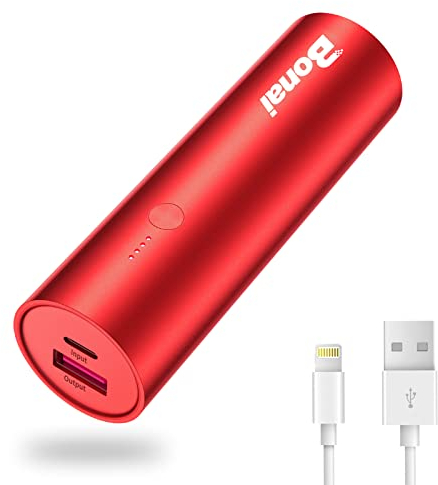 BONAI Portable Phone Charger, 5800mAh Power Bank External Backup Battery Pack, Compatible with iPhone, iPad, Samsung, Huawei and More- Red (Charging Cable Included)