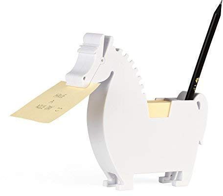 Dino-Memohalter, Notizspender, Schreibtisch-Organizer, Ordner, Stifthalter, Multifunktions-Spender für den Tisch, Notizblock HORSE weiß
