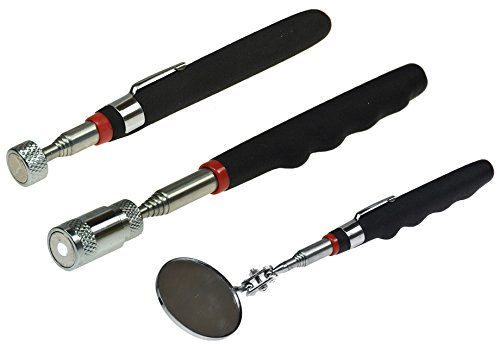 ChiliTec Teleskop Spiegel Pick-Up Tool 3er Set Magnetheber Handspiegel Magnetwerkzeug mit LED Beleuchtung bis 3,2Kg