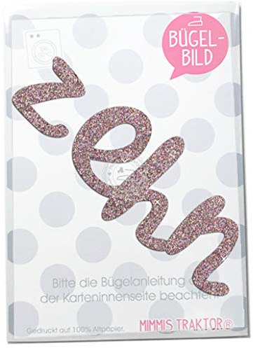 GLITZER Bügelbild Geburtstag! Schriftzug Aufbügler Applikationen Bügelsticker für Stoffe Textilien Kinder zum Aufbügeln Flicken, Farbe:Glitzer confetti, Zahl:10