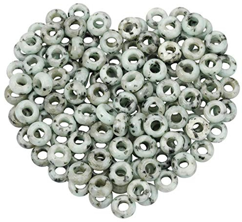 mookaitedecor 20pcs 14mm Natural Sesame Jasper Round Large Hole Gemstone Beads for Jewellery Making, 6mm Hole Loose Rondelle Crystal Stone Beads for Crafting European Bracelet Macrame DIY Projects