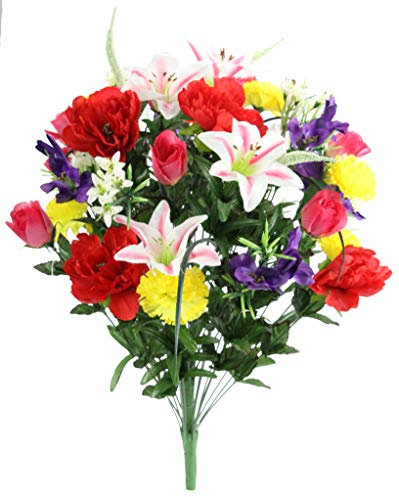 Admired By Nature ABN1B001-SPRING 40 Stems Artificial Full Blooming Lily, Rose Bud, Carnation and Mum with Greenery Mixed Flower Bush, Spring