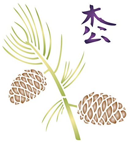 Tannenzapfenschablone, 11,43 x 12,70 cm (S) - Chinesische japanische orientalische asiatische Tannenzapfen Baum Schablonen