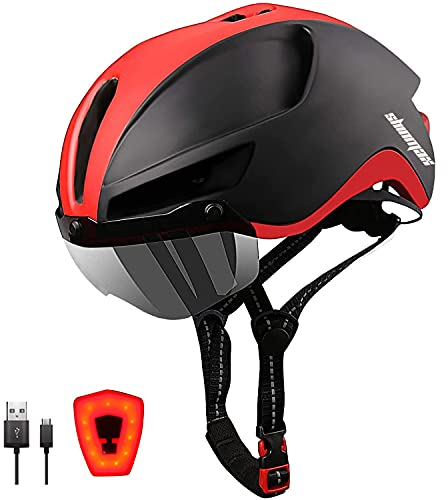 Shinmax Fahrradhelm Herren Damen mit Licht USB-Aufladung Fahrradhelm mit Visier Magnetische Abnehmbarer Leichter MTB Helm Fahrrad Cityhelm Urban Erwachsene Radhelm Atmungsaktiv Verstellbarer 57-62CM