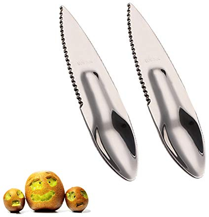 YFOX 2 cucharas para kiwi, 2 en 1, reutilizables, para aguacate, frutas, de acero inoxidable, adecuadas para manzanas, pomelos, papaya, naranja (plata)