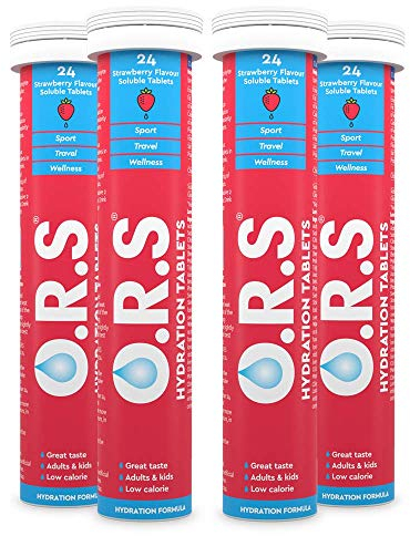 O.R.S Hydration Tablet with Electrolytes for Rehydration, Wellness, Travel, Sports & Recovery | Vegan, Gluten-Free & Low-Calorie Electrolyte Tablets with Natural Strawberry Flavour, 96 Tablets