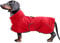 MOREZI Hundejacke ist eine wasserdichte, mit Fleece gefütterte Hundewinterjacke mit verstellbarem Gürtel und Reflexbesatz, geeignet für Dackel und ähnliche Rassen-Rot-L