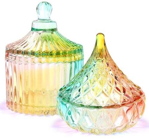 TOROKOM 2Pcs Monomer Dappen Plat Verre Bonbons Plats avec couvercles Coloré Petit Ongle Coupe Pots Damping Dapping Plat pour Acrylique Ongles Poudre Liquide Bougie Conteneurs