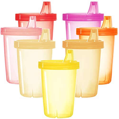 Youngever 7 Pack Reusable Sippy Cups for Infant, Kids, Toddler - 7 Assorted Colors (Pink)