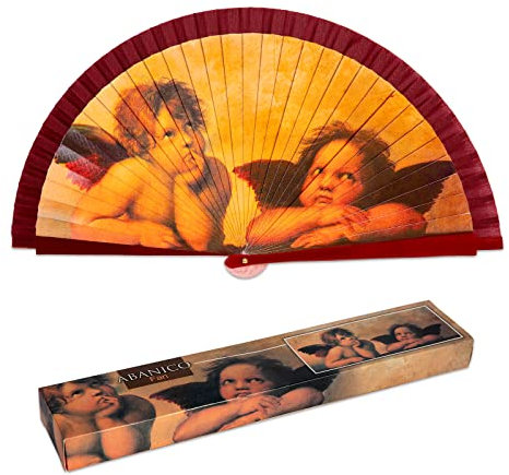 Faltfächer aus bedrucktem Baumwollstoff auf Holz, Kollektion (Engel Rafael)