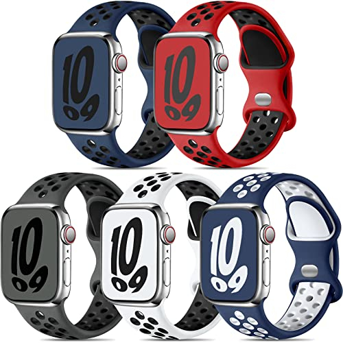 Dirrelo 5 Pack Bracelets Compatible avec Bracelet Apple Watch 44mm 45mm 42mm 49mm pour Femme Homme, Sport Silicone Bracelet pour iWatch Series 9/8/7/SE/Ultra/Ultra 2/6/5/4/3/2/1, Foncée B
