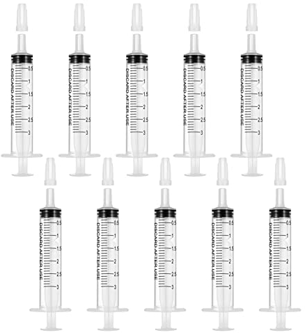 ALTcompluser 10 Packung Spritzen mit Deckel, 3 ml sterile Spritzen aus Kunststoff ohne Nadel fr Wissenschaftslabors, Flssigkeitsmessung, Abgabe, Haustierftterung, Pflanzenbewsserung(3ML)