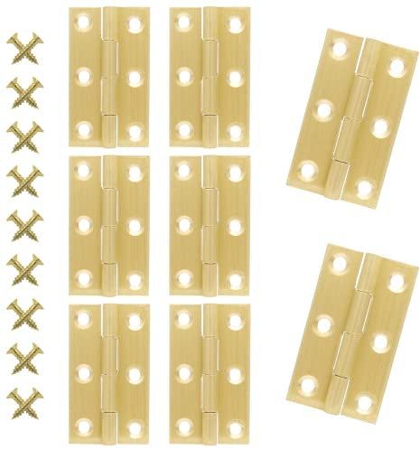 Suiwotin 8pcs 1.5 Inch Brass Hinges, Mini Butt Hinges Cabinet Door Hinge, Box Hinge for Jewelry, Wooden Box, Small Cupboard Furniture (Gold)